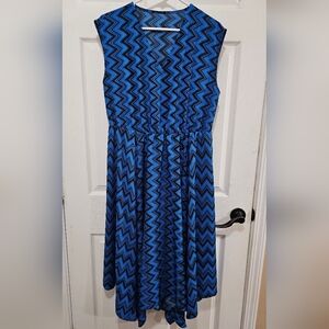 Zigzag Print Long Dress - Blue And Black